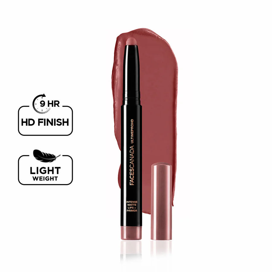 FACES CANADA Ultime Pro HD Intense Matte Lipstick + Primer , 1.4g | 9HR Long Stay | Flawless HD Matte Finish | Intense Color | Lightweight | Smooth Glide | Primer Infused