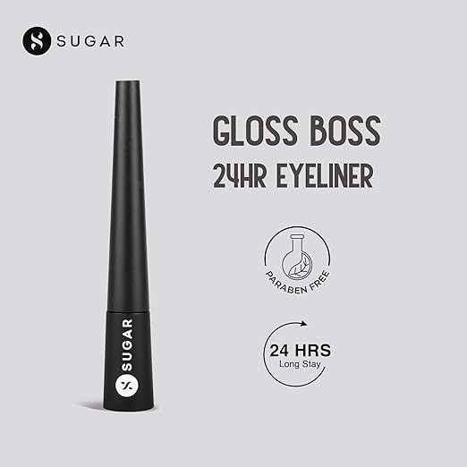 SUGAR Cosmetics Gloss Boss 24Hr Glossy Eyeliner Gel With Brush