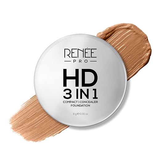 RENEE PRO HD 3 In 1 Compact,Concealer, Foundation SPF 20, Matte Finish, High Coverage, Ultralight & Silky Smooth Finish, Enriched With Vitamin E, C & Aloe Vera - 9 Gm