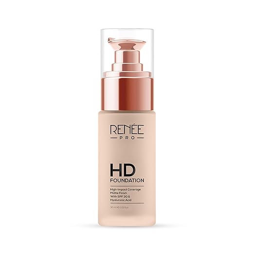 RENEE PRO HD Full Coverage Liquid All Skin Type Foundation - Ceder, Seamless HD Coverage with Matte Finish | SPF30 | Weightless & Long Lasting | Enriched Aloe, Coffee, Chamomile & Vitamin E, 30 Ml