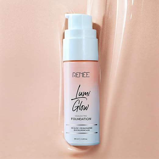 RENEE Lumi Glow Highlighting Liquid Foundation - Satin Ivory | Dewy Finish, Buildable Coverage & 3D Glow | Hydrates & Smoothens For Luminous Skin | With Hyaluronic acid & Niacinamide | 30ml