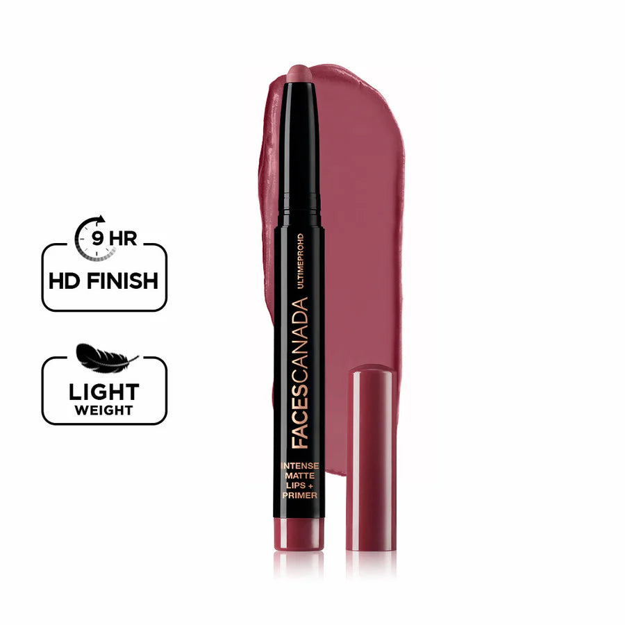 FACES CANADA Ultime Pro HD Intense Matte Lipstick + Primer , 1.4g | 9HR Long Stay | Flawless HD Matte Finish | Intense Color | Lightweight | Smooth Glide | Primer Infused