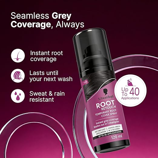 Schwarzkopf Root Retouch Instant Grey Hair Concealer Spray, Sweat And Rain Resistant - Black