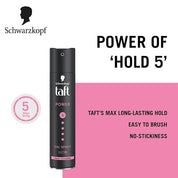 Schwarzkopf TAFT Power Hair Spray With Caffeine Formula For Strengthening Hold 5, Upto 72 Hrs