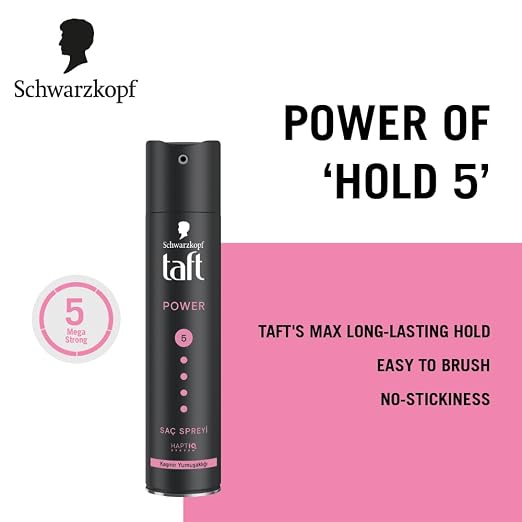 Schwarzkopf TAFT Power Hair Spray With Caffeine Formula For Strengthening Hold 5, Upto 72 Hrs