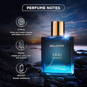 Bella Vita Luxury Skai Aquatic Unisex | Long Lasting | 100ml | Perfume for Man and Woman | Bergamot, Lavender & Patchouli | Woody & Citrus Premium Fragrance for Men and Women