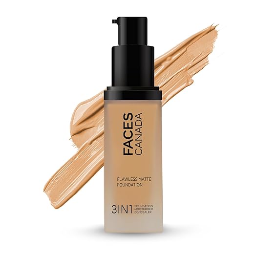 FACESCANADA Flawless Matte Foundation Ml|3-In-1 Foundation + Moisturizer Cream For All Skin Types+Concealer|12 Hr Hydration + Spf 18|Hd Matte Coverage|Lightweight|Anti Ageing,Pack Of 1