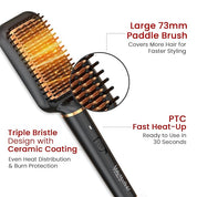 Makemeebold Hair Straightener for Women | Frizz Free Hair Straightening Brush | Ceramic Ionic Straightener Comb | PTC 30-Sec Heat-Up | 2 Heat Settings