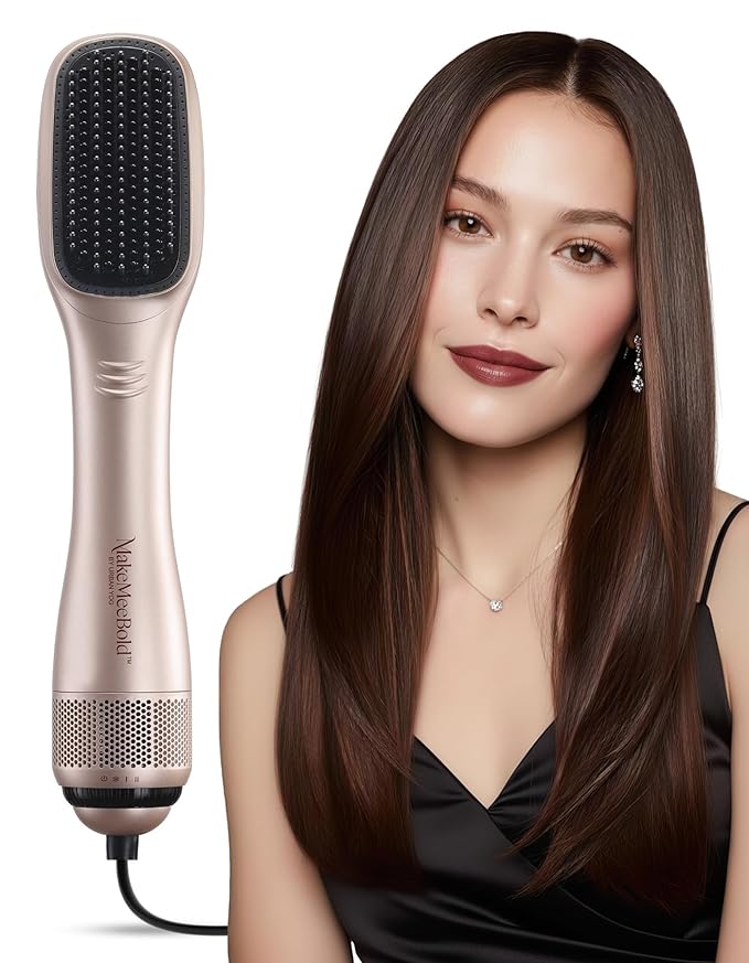 MakeMeeBold Air Straightening Dryer | Hair Straightener for Woman | Dry, Straighten, Detangle in Mins | Ceramic Coated Bristles | Styles Without Heat Damage | Scalp Protect | Reduces Frizz & Adds Shine | 3 Airflow Modes