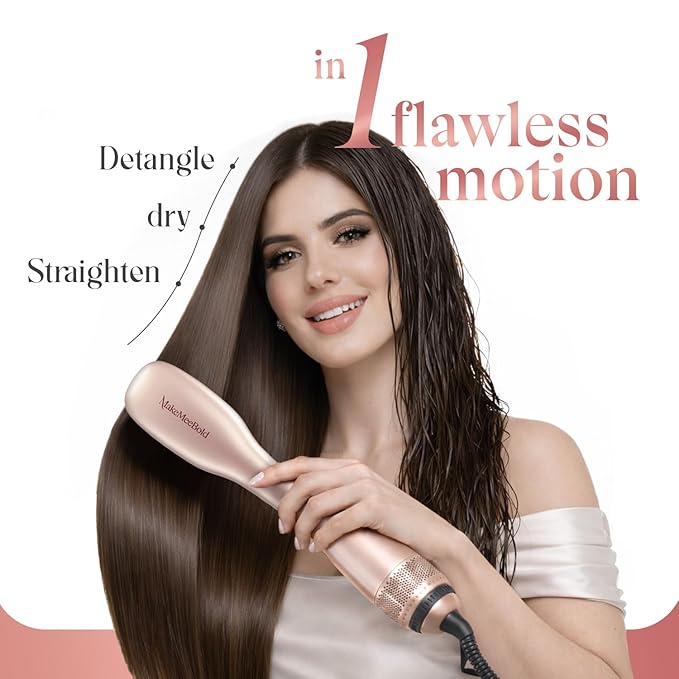 MakeMeeBold Air Straightening Dryer | Hair Straightener for Woman | Dry, Straighten, Detangle in Mins | Ceramic Coated Bristles | Styles Without Heat Damage | Scalp Protect | Reduces Frizz & Adds Shine | 3 Airflow Modes