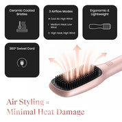 MakeMeeBold Air Straightening Dryer | Hair Straightener for Woman | Dry, Straighten, Detangle in Mins | Ceramic Coated Bristles | Styles Without Heat Damage | Scalp Protect | Reduces Frizz & Adds Shine | 3 Airflow Modes