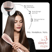 MakeMeeBold Air Straightening Dryer | Hair Straightener for Woman | Dry, Straighten, Detangle in Mins | Ceramic Coated Bristles | Styles Without Heat Damage | Scalp Protect | Reduces Frizz & Adds Shine | 3 Airflow Modes