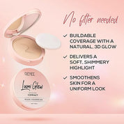 RENEE Lumi Glow Highlighting Compact- Velvet Vanilla | 3D Glow, Buildable Coverage, Dewy Finish | Evens Skin Tone | With Hyaluronic Acid & Vitamin E| 9g