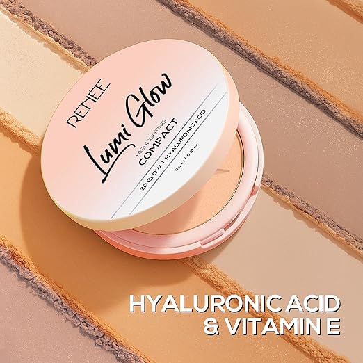 RENEE Lumi Glow Highlighting Compact- Velvet Vanilla | 3D Glow, Buildable Coverage, Dewy Finish | Evens Skin Tone | With Hyaluronic Acid & Vitamin E| 9g