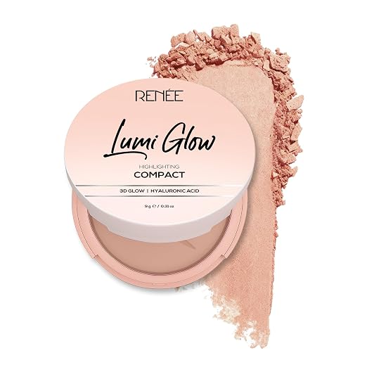 RENEE Lumi Glow Highlighting Compact- Velvet Vanilla | 3D Glow, Buildable Coverage, Dewy Finish | Evens Skin Tone | With Hyaluronic Acid & Vitamin E| 9g