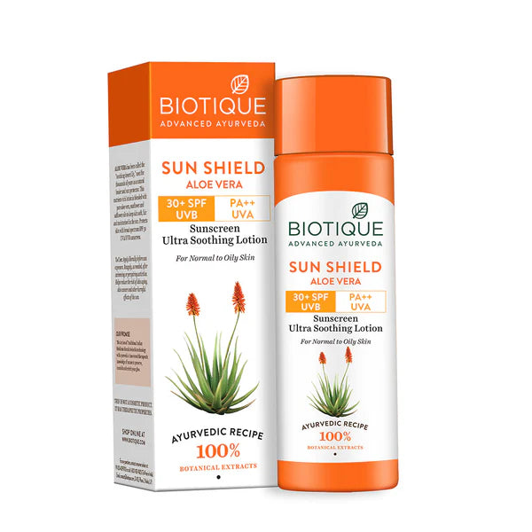 Biotique Sun Shield Aloe vera 30+ SPF UVB Sunscreen Ultra Protectective Lotion For Normal to Oily Skin
