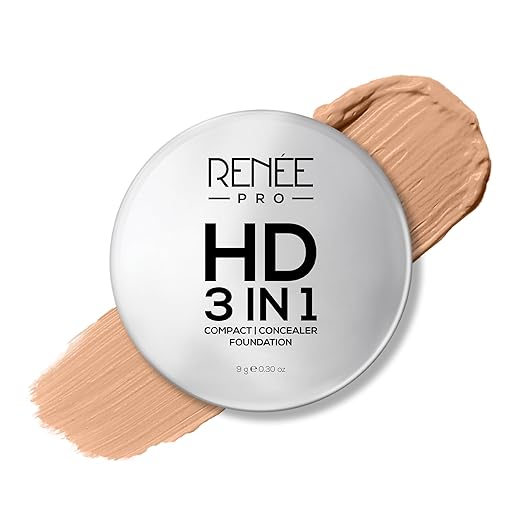 RENEE PRO HD 3 In 1 Compact,Concealer, Foundation SPF 20, Matte Finish, High Coverage, Ultralight & Silky Smooth Finish, Enriched With Vitamin E, C & Aloe Vera - 9 Gm