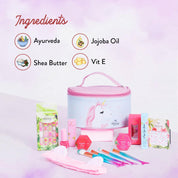 Whimsy Beauty Organic & Safe Unicorn Travel Makeup Kit | Safe, Non-Toxic Beauty Set for Girls, Preteens & Teens | Lip Balm, Lip & Cheek Tint, Lip Gloss, Eye Glitter, Nail Polish & Brushes