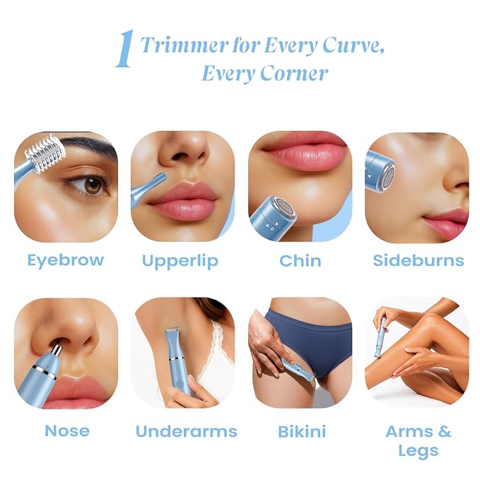 Urban Yog 7-in-1 Trimmer for Women All in One | 100 Minutes Runtime | Full Body Grooming for Eyebrows, Upper Lips, Nose, Arms, Legs, Underarms & Bikini | Trimmer Women for Private Part | Waterproof & Gentle