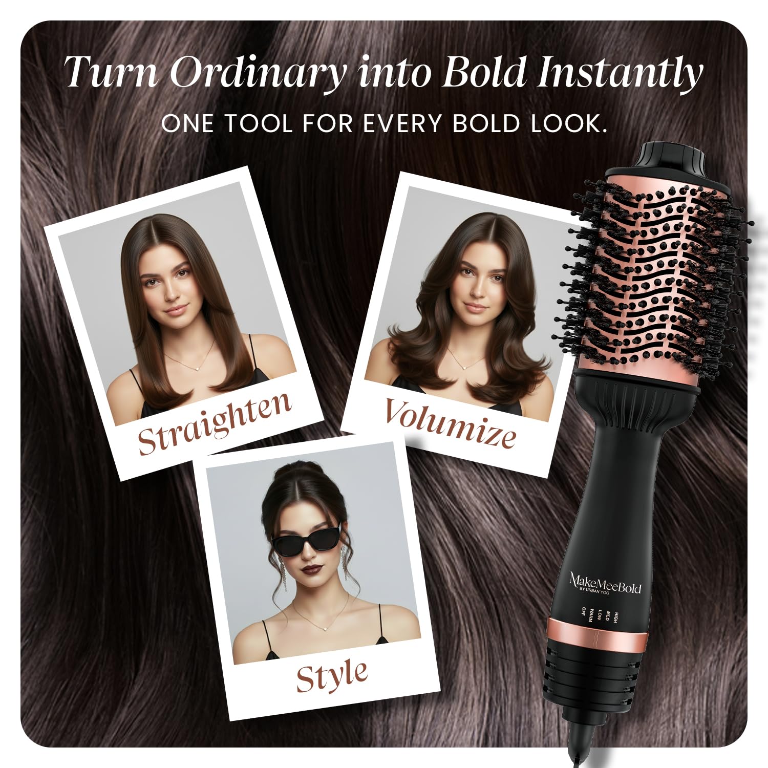 Urban Yog MakeMeeBold Hot Air Brush | 2-in-1 Hair Dryer & Straightener with 3 Temp & 2 Speed Settings, 360° Airflow Vents, PTC Fast Heating, Ceramic Plates, Auto Shut-Off | Gifts for woman