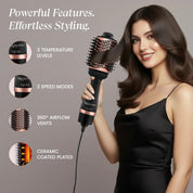 Urban Yog MakeMeeBold Hot Air Brush | 2-in-1 Hair Dryer & Straightener with 3 Temp & 2 Speed Settings, 360° Airflow Vents, PTC Fast Heating, Ceramic Plates, Auto Shut-Off | Gifts for woman