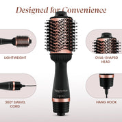 Urban Yog MakeMeeBold Hot Air Brush | 2-in-1 Hair Dryer & Straightener with 3 Temp & 2 Speed Settings, 360° Airflow Vents, PTC Fast Heating, Ceramic Plates, Auto Shut-Off | Gifts for woman
