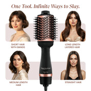 Urban Yog MakeMeeBold Hot Air Brush | 2-in-1 Hair Dryer & Straightener with 3 Temp & 2 Speed Settings, 360° Airflow Vents, PTC Fast Heating, Ceramic Plates, Auto Shut-Off | Gifts for woman