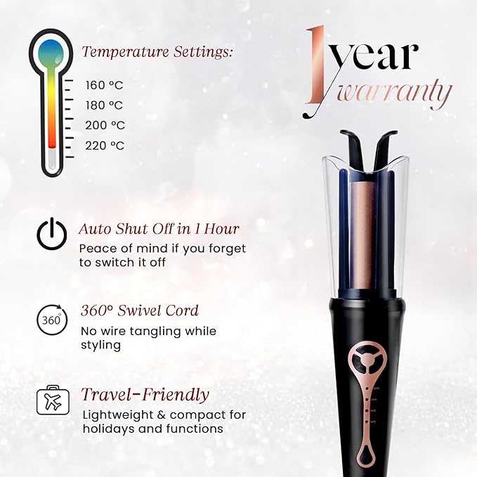 Urban yog MakeMeeBold Automatic Hair Curler| Easy Two-Way Curling Iron with 4 Temperature Settings | Gifts for woman | Anti-Scald Design, Quick Curls in 10-15 Min, Tangle-Free