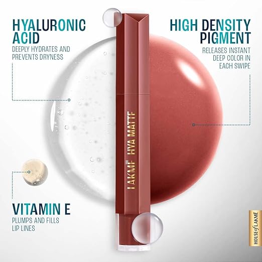 Lakme 9to5 Hya Matte, After Hours Liquid Lipstick for Soft and Supple Lips, with Hyaluronic Acid & Vitamin E, Matte Finish, Smudge-Proof, Long-Lasting, for Women, 5.3 ml,