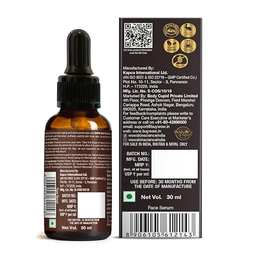 WOW Skin Science Retinol Face Serum - Oil Free - Skin Plumping, Boost Collagen, Anti Acne, Anti Aging, Restoration - No Parabens, Silicones & Mineral Oil, 30 ml