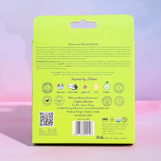 Whimsy Beauty Kids Makeup Kit for Girls | Lip Balm, Lip Gloss & Lip and Cheek Tint Set | Non-Toxic Pretend Play Makeup Kit for Kids & Pre-Teens | Vegan & Cruelty-Free