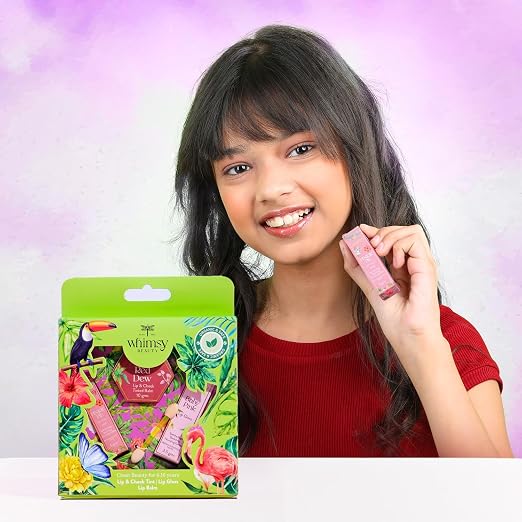 Whimsy Beauty Kids Makeup Kit for Girls | Lip Balm, Lip Gloss & Lip and Cheek Tint Set | Non-Toxic Pretend Play Makeup Kit for Kids & Pre-Teens | Vegan & Cruelty-Free