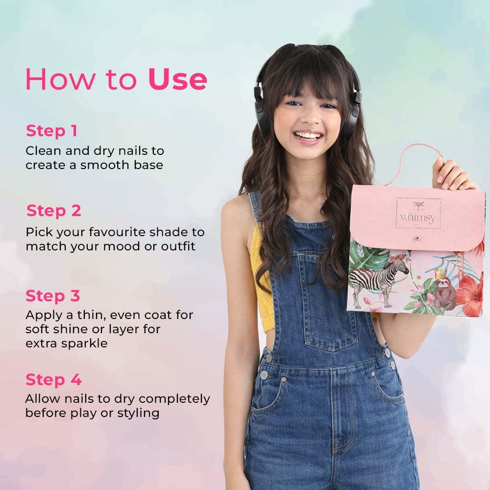 Whimsy Beauty Sweet Shine Nail Kit for Kids & Pre-Teens | Kids Nail Colours with Nourishing Oils | Everyday Nail Care Kit