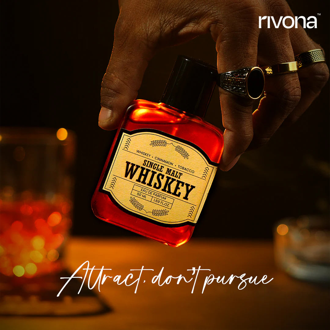 RIVONA NATURALS Single Malt Whiskey Perfume | Long Lasting Eau De Parfum for Men & Women | Bold, Smoky, Luxury Fragrance with Whiskey, Cinnamon & Tobacco | Unisex Perfume Gift | 50ml EDP