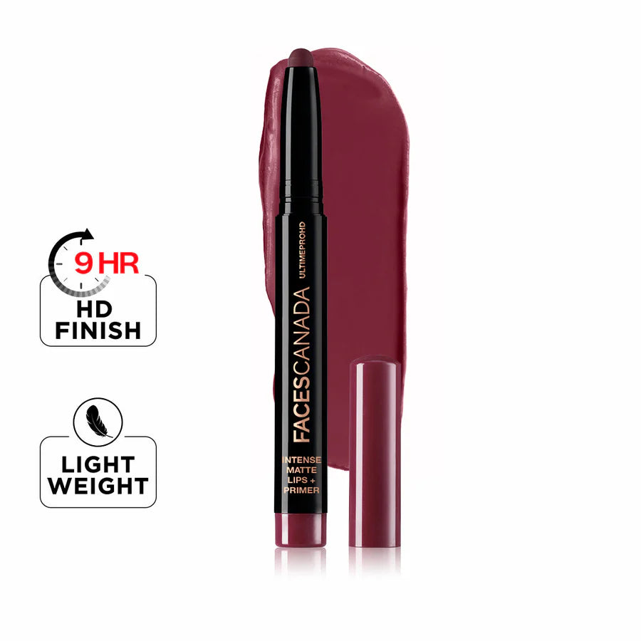 FACES CANADA Ultime Pro HD Intense Matte Lipstick + Primer , 1.4g | 9HR Long Stay | Flawless HD Matte Finish | Intense Color | Lightweight | Smooth Glide | Primer Infused