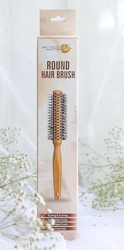 Wooden hair brush for Women & Men Boar Bristle Wooden Paddle hair brush for men women Curly hair Nylon brush for hair growth with flat paddle brush (Nylone Bristles Round, Brown)
