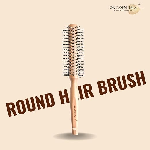 Wooden hair brush for Women & Men Boar Bristle Wooden Paddle hair brush for men women Curly hair Nylon brush for hair growth with flat paddle brush (Nylone Bristles Round, Brown)