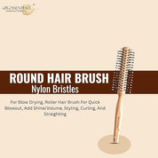 Wooden hair brush for Women & Men Boar Bristle Wooden Paddle hair brush for men women Curly hair Nylon brush for hair growth with flat paddle brush (Nylone Bristles Round, Brown)
