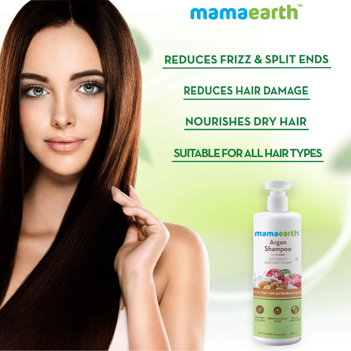 Mamaearth Argan & Apple Cider Vinegar Shampoo For Frizz Free & Strong Hair (250ml)