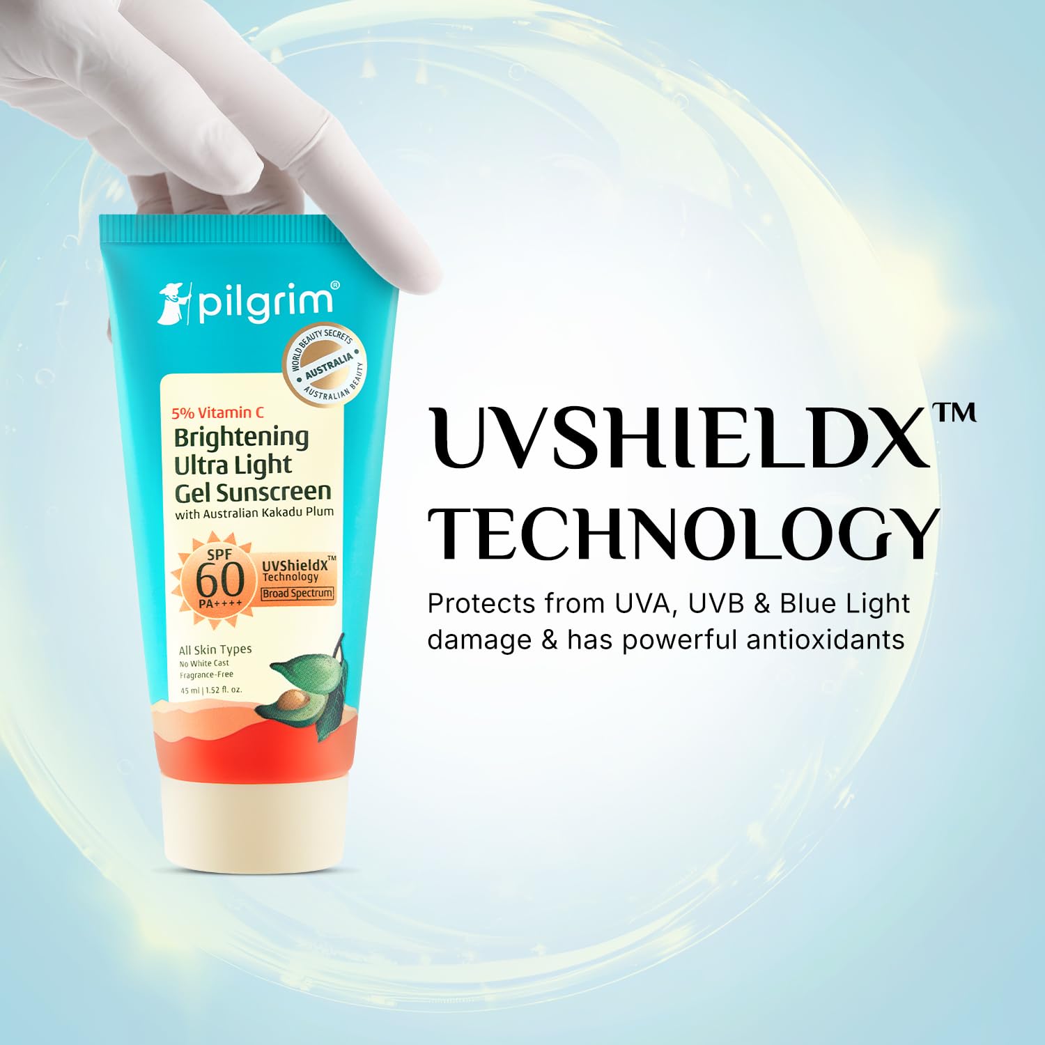 Pilgrim 5% Vitamin C Brightening Ultra Light Gel Sunscreen SPF 60 PA++++ 45ml